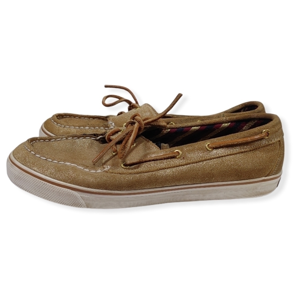 Sperry Topsider Tan Gold Leather Boat Shoe Size 10